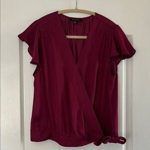 Banana Republic Deep Berry Wrap Blouse with Flutter Sleeves